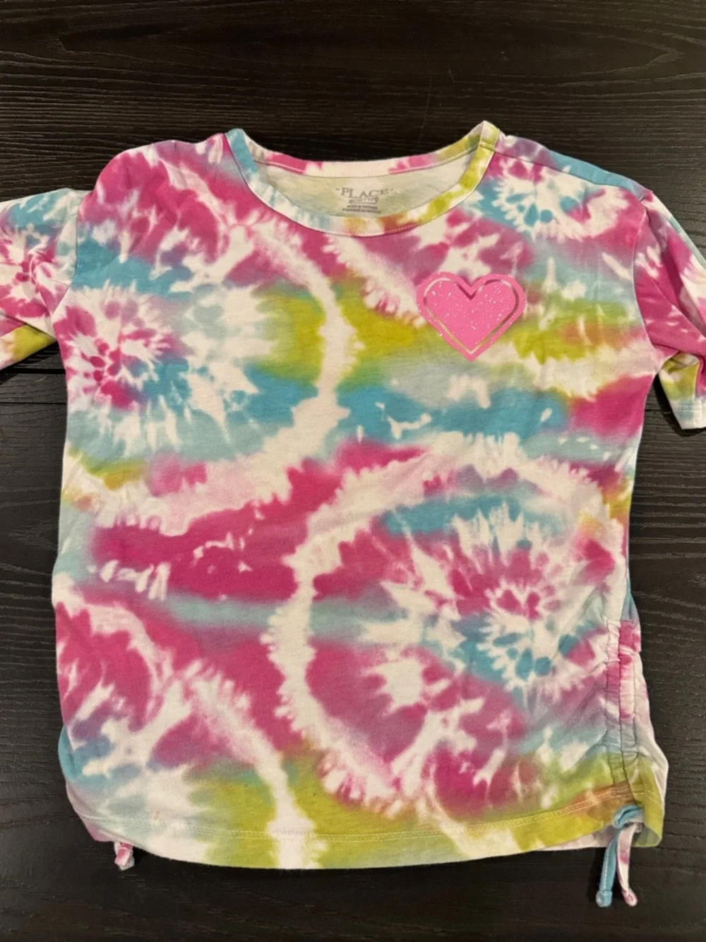 The Children's Place Multicolor Tie-Dye Short Sleeve Tee with Pink Heart